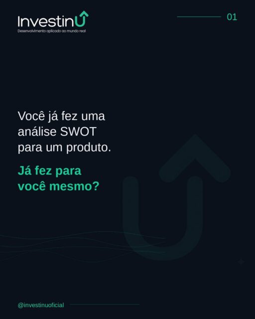 A maioria das pessoas trata SWOT como ferramenta só pra empresas e produtos.Sua carreira merece o mesmo nível de estratégia.Forças, fraquezas, oportunidades e ameaças não são conceitos exclusivos do mundo corporativo — aplicados a você mesmo, revelam clareza que a maioria nunca para pra buscar.#Investinu #SWOT #Carreira #DesenvolvimentoProfissional #Autoconhecimento #EstrategiaDeCarreira